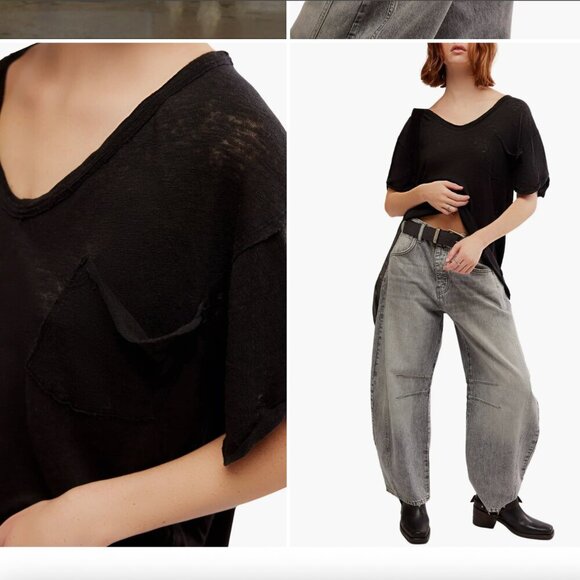 Free People We the Free All I Need Linen & Cotton Tee Oversized, Size M - Picture 4 of 11